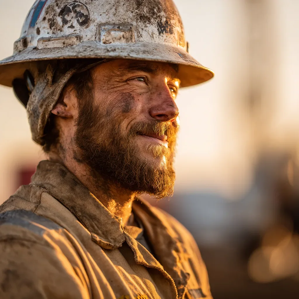 Industrial field worker at golden hour